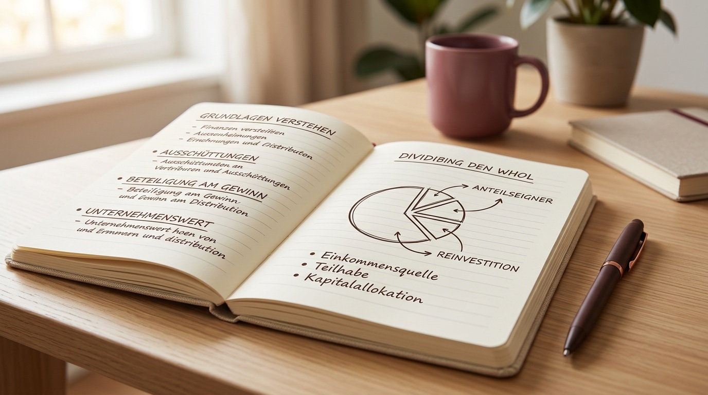 Ausschnitt eines Notizbuchs mit handschriftlichen Notizen zu ausschüttenden Aktien